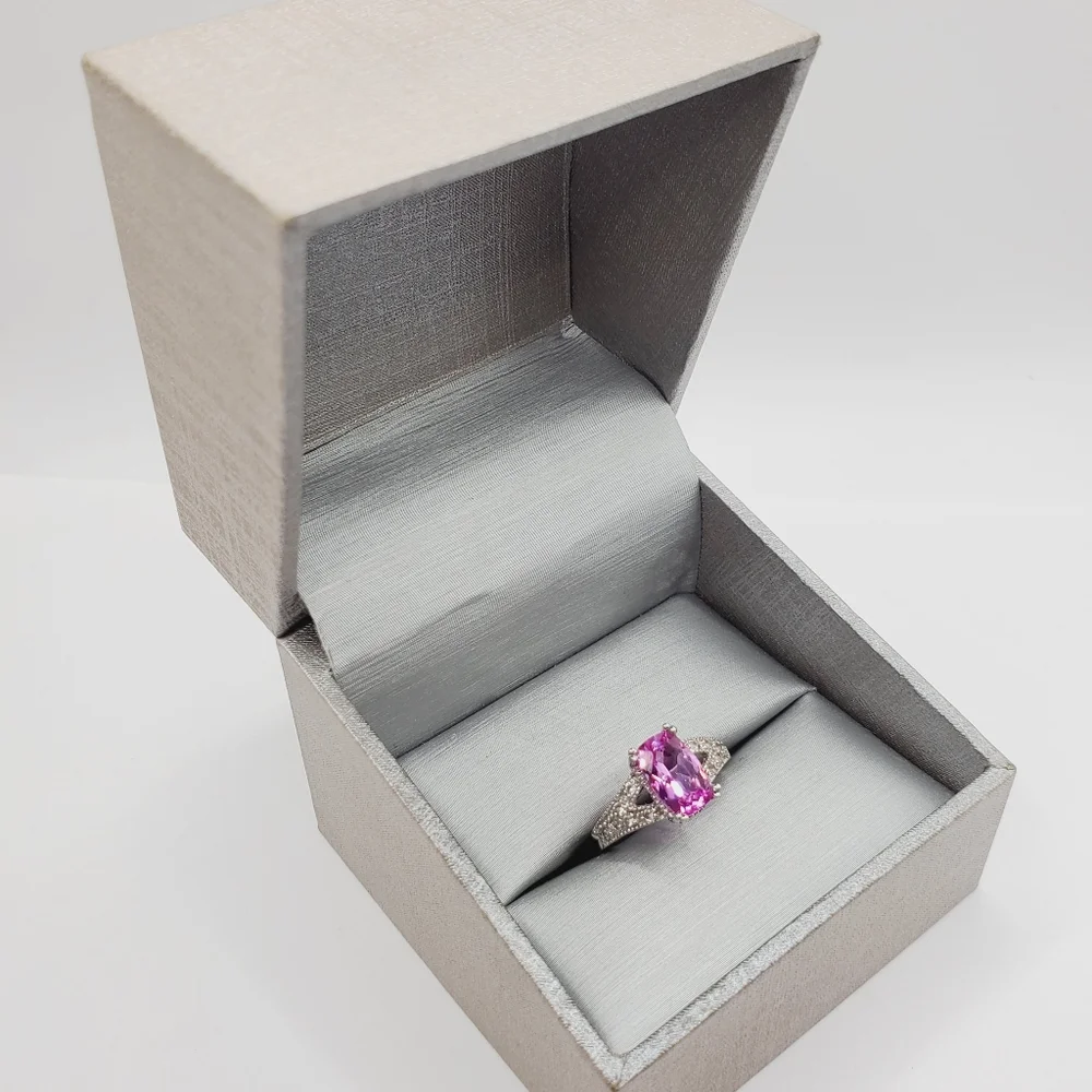 Genuine Pink & White Topaz 925 Sterling Silver Ring - Picture 8 of 8